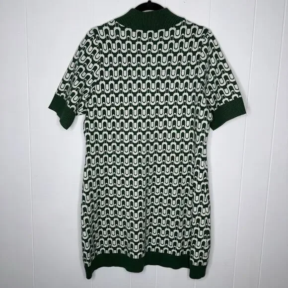Maeve Anthropologie Collared Button Front Knit Mini Dress Green Mod Print 1X - Picture 4 of 7